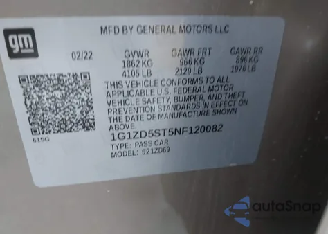 2022 Chevrolet Malibu Fwd Lt from USA, damaged, VIN 1G1ZD5ST5NF120082